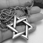 Men's 925 Silver Plated Titanium Stainless Steel Necklace with Jewish Stars