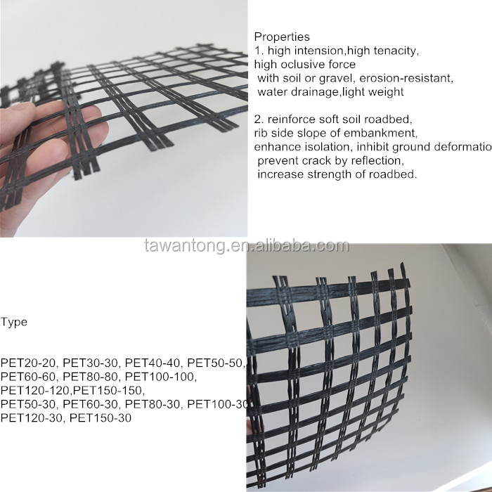 Roadbed solidification biaxial polyester 80-80 PET Geogrid for Chinese Design Style