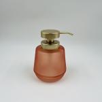 Glass Bathroom Accessories Set Frosted Orange Round Shape Gold Pump Glass Soap