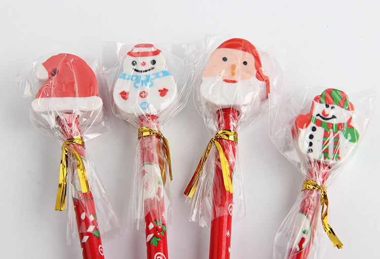 Children School Supplies Christmas Cartoon Eraser Pencil Set with Red Wood Pencils