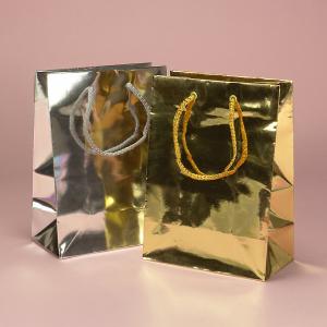 Quality Gold / Metallic Paper Jewelry Gift Bags Biodegradable Paper European Totes wholesale