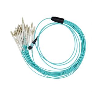 Quality 8 12 24 cores OM3 OM4 MPO MTP to LC breakout cable wholesale