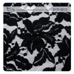 Green And Black Cotton Nylon Cord Lace Fabric For Lady Garment , Leaf Pattern