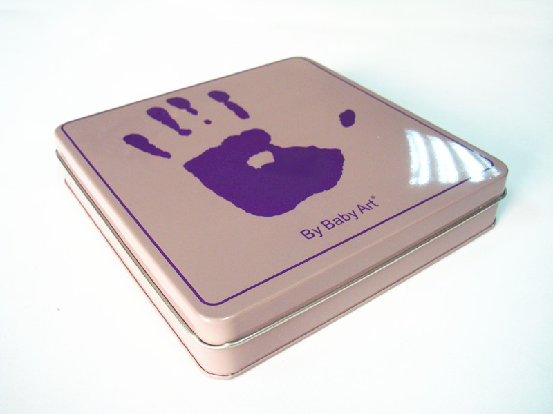 Baby Art Promotional Tin Cans , Palm Printing Square Metal Box
