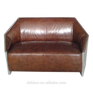 Quality Genuine Brown Leather Aluminum Back Aviation Sofa For Living Room wholesale