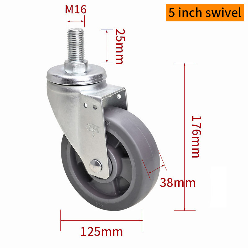 EDL Medium Duty TPE Caster 5inch 200kg Threaded by Swivel and Brake type 665S-56