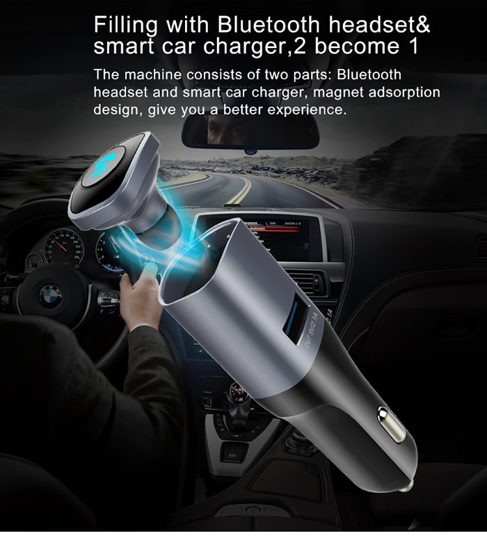 Two Way Plug Bluetooth USB Car Charger Handsfree Car Kit Bluetooth Headset