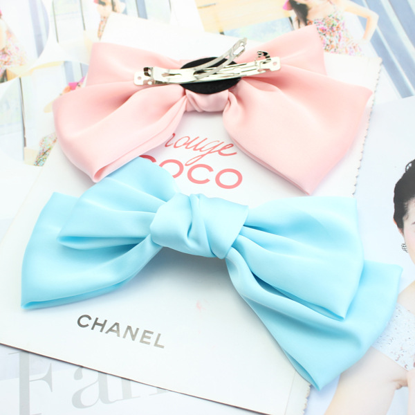 Satin Silk Hair Accessories Clips Butterfly Big Hair Bow Clips Girls 21cmx13cm