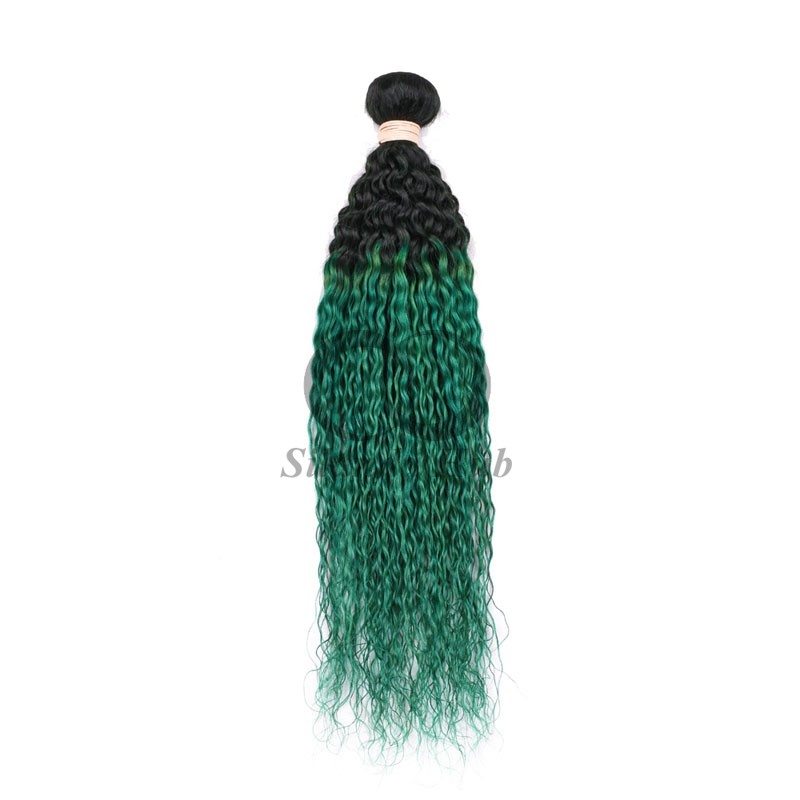 #T1B/Green Kinky Curly Remy Human Hair Bundles Sew In Weave Bundles Brazilian Bundle Deals