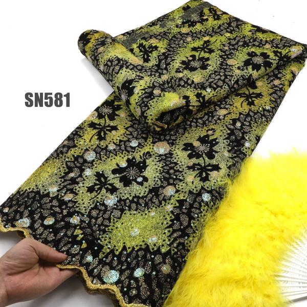 Senegal Fabric Party Must-Have Unique Shiny Flocking Velvet Lace with Sequins