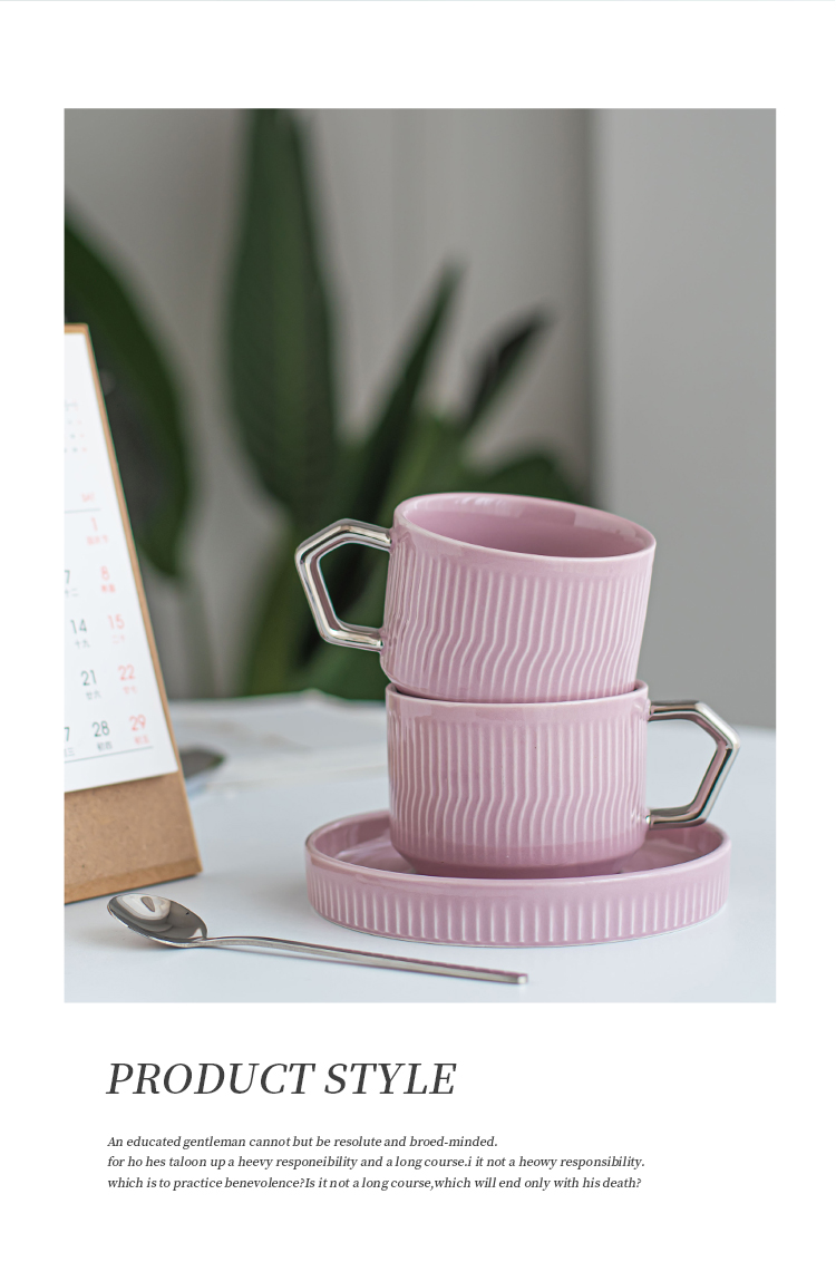 Business Gifts Ceramic Tea Cup Set Nordic Porcelain Coffee Cup And Saucer With Silver Grip