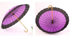 Quality 24 Ribs RPET Pongee Automatic Wooden Shaft Umbrella wholesale