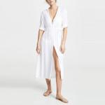 Fashion Ladies Short Sleeve Crepe Viscose V Neck Shirt Cover up MIDI Dress for