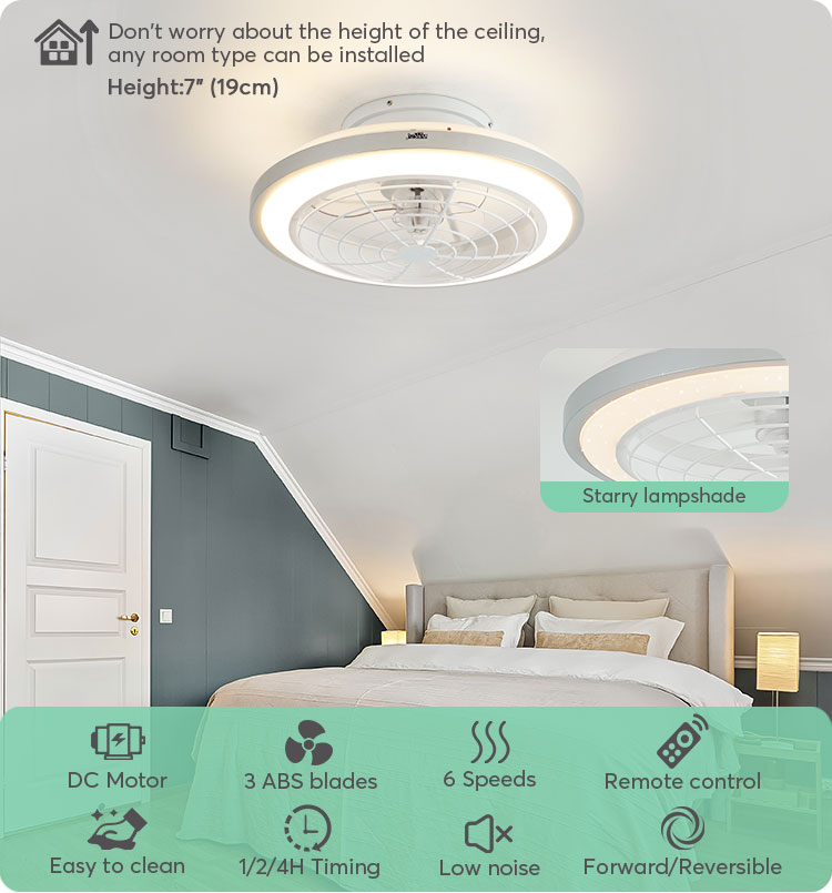 6 Speed Choice LED Ceiling Fan with Starry Pattern and 3 Color LED Light Made of Metal