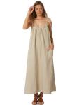 Women 100% Linen Old Fashion Maxi Dress