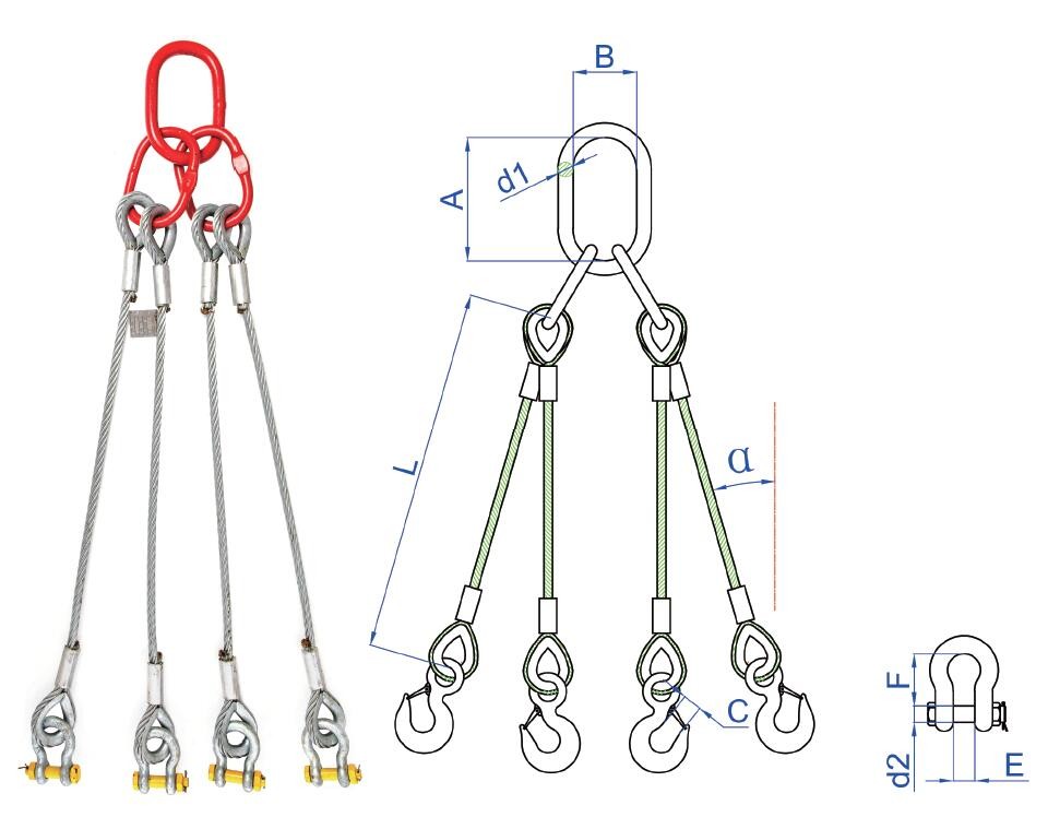 Galvanized Steel Wire Rope Polyester Round Sling 4 Way 48mm