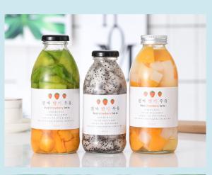 Quality Round Glass Beverage Bottle 300ml 350ml 500ml Yoghurt Milkshake Milk With Label wholesale