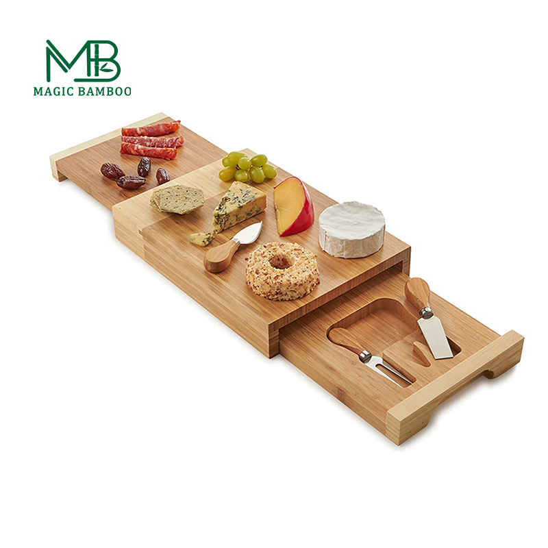 Sustainable Rectangle Acacia Bamboo Cheese Cutting Board Set for Kitchen Serving