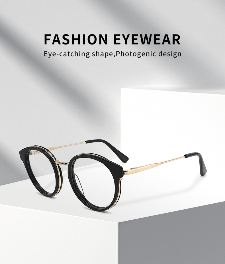 Retro Round Acetate And Metal Eyeglasses OEM Customize LOGO
