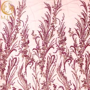 Quality Purple 3D Embroidery Lace Fabric 0.9144 Meter For Nigerian Wedding Dress wholesale