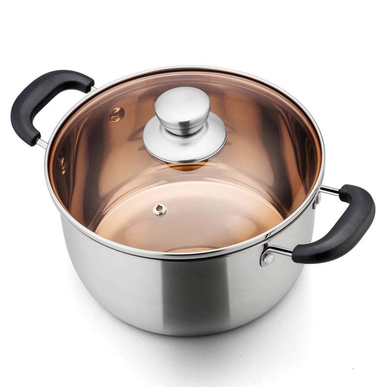 Best Selling Silver Cook-pot Kitchenware Multiple Sizes Pots Circle Cooking Soup Pot With Glass Lid