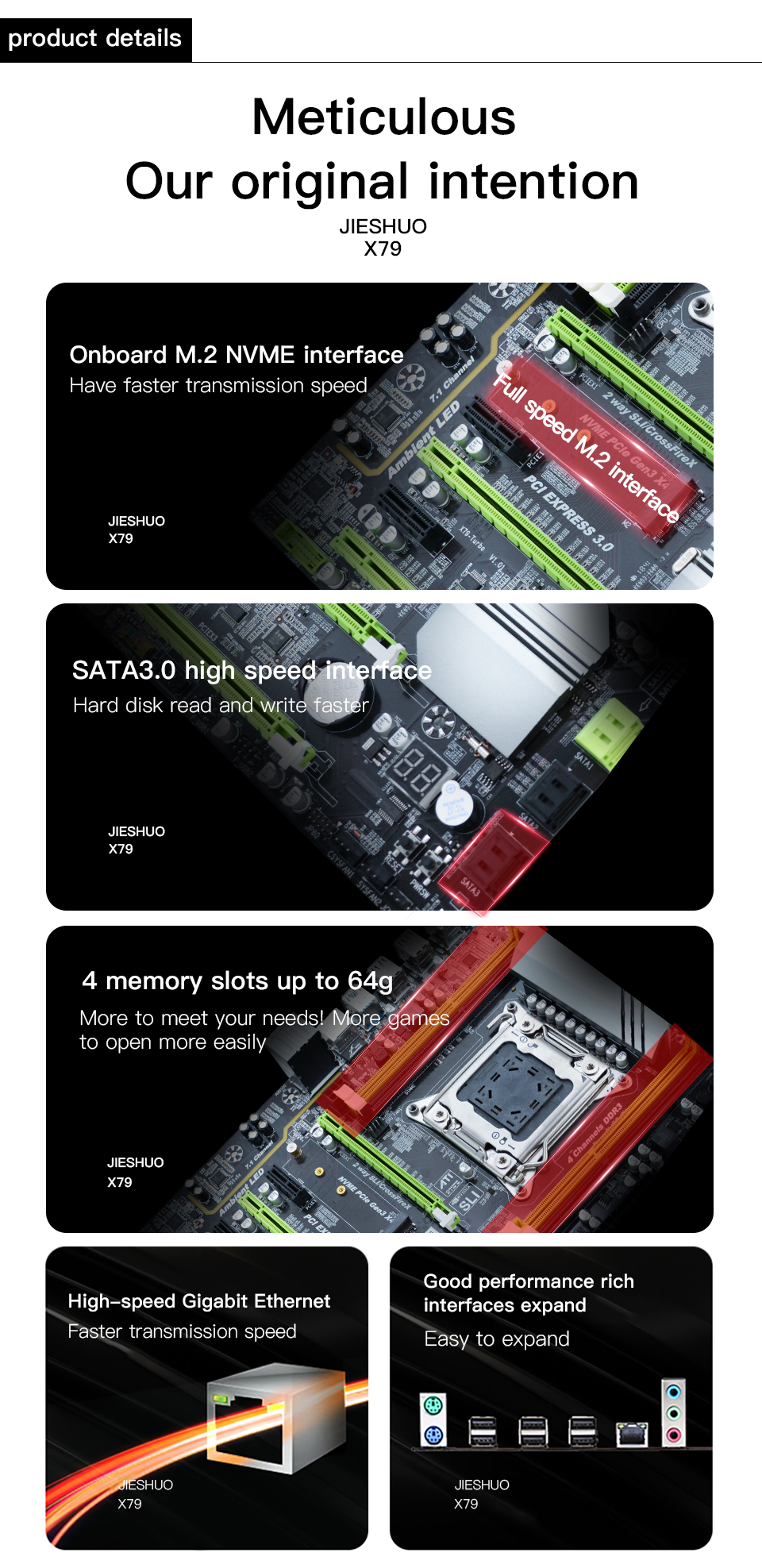 Large X79 Server Motherboard M.2 USB3.0 LGA 2011 DDR3 Strong Expandability