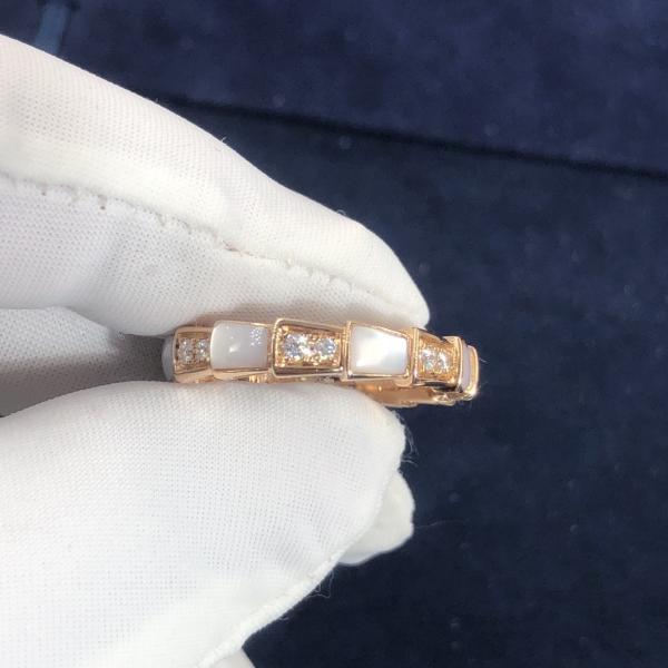 Elegant 18K Gold Diamonds Serpenti Viper Ring Diamond With White MOP Ring Yellow