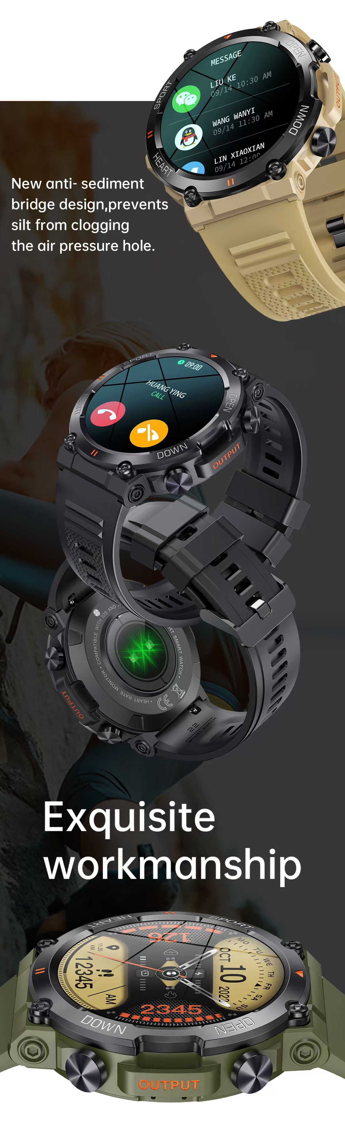 K56 Pro Outdoor Men Smart Watch 1.39 Inch IPS Round Screen BT Call Heart Rate Fitness