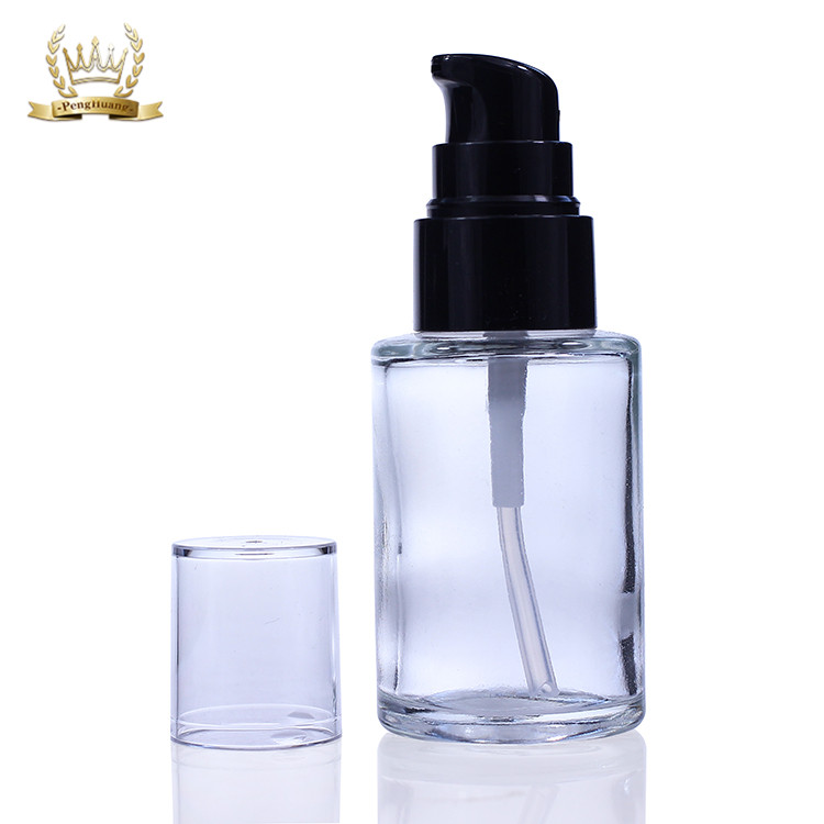 Empty Clear Black Pump Lotion Bottle Liquid Foundation Packaging Glass Bottle F034