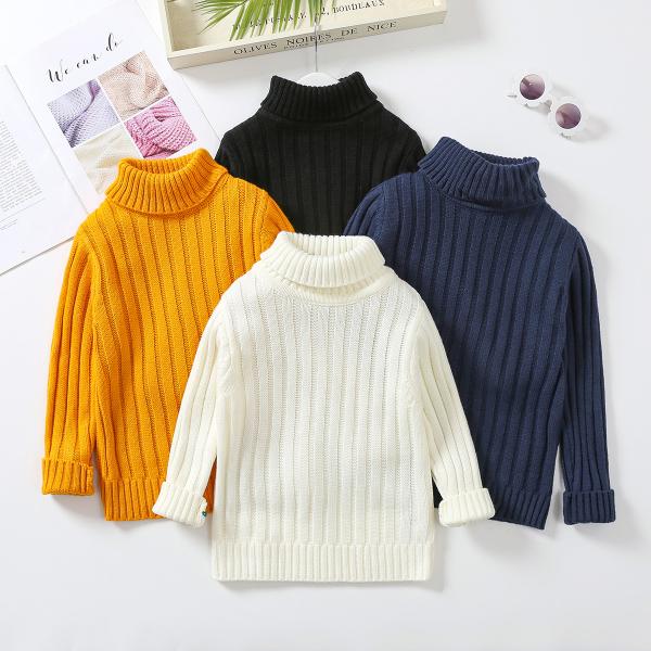 Children's high neck long sleeve cotton top baby girls Ribbed Knit sweater