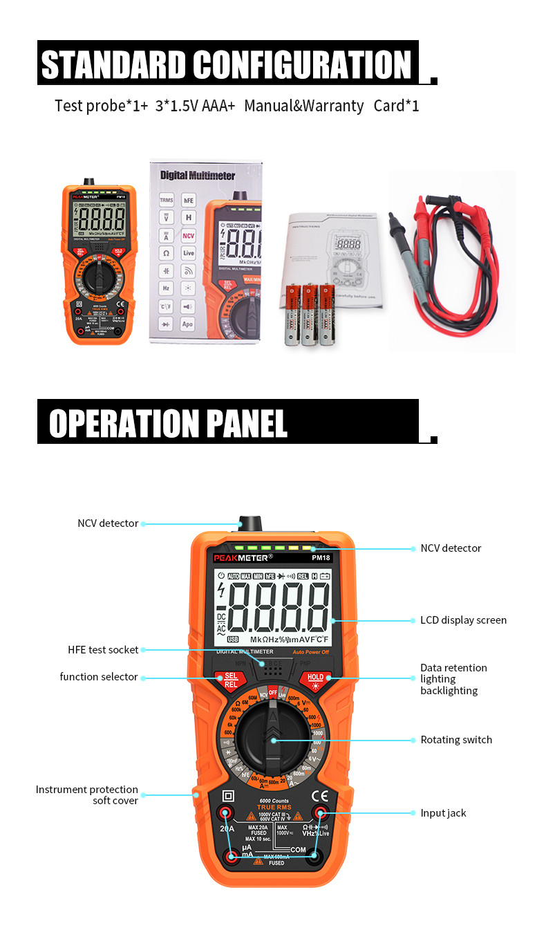 Digital Low Voltage Multimeter , High Precision Electrical Multimeter Tester