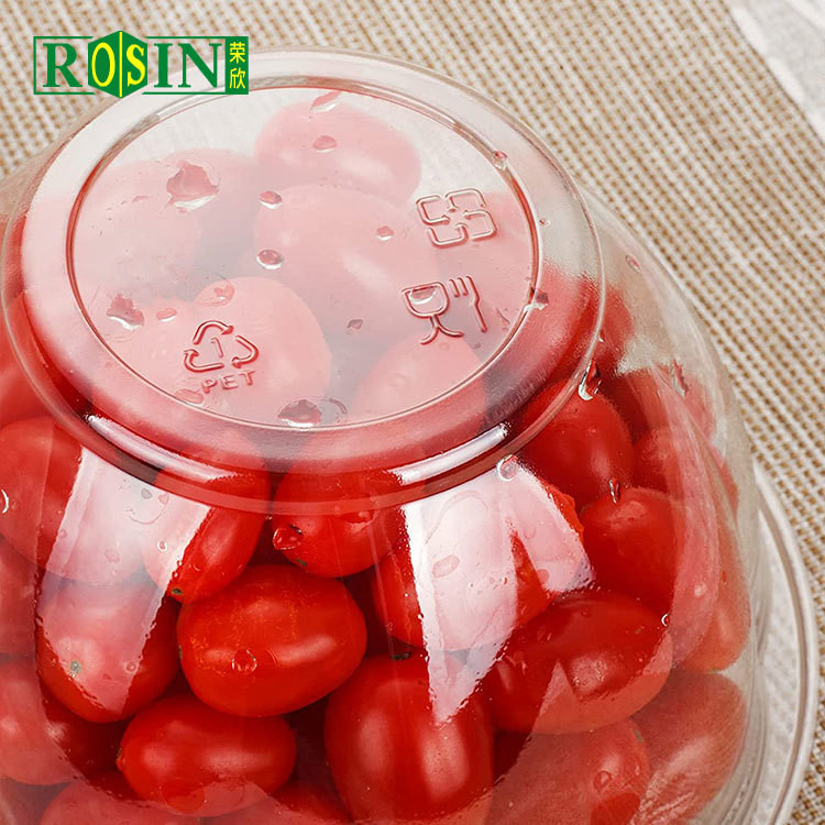 40oz Round PET Plastic Fruit Packaging Disposable Salad Containers With Lid
