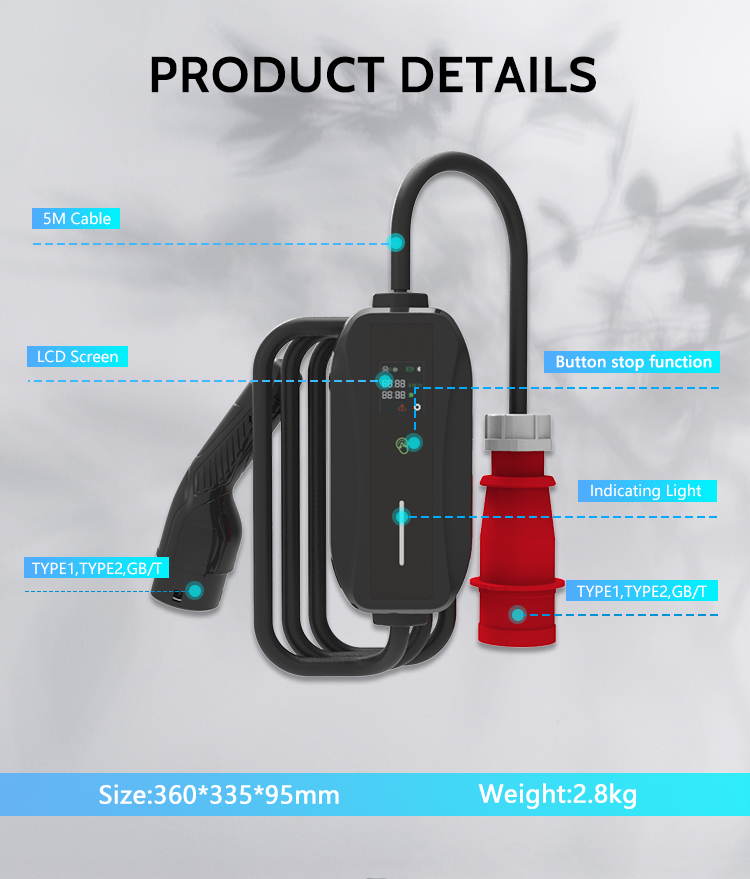 KIWI GBT Type 2 Electric Vehicle Fast Charging Station 16A Portable EV Charger for BYD