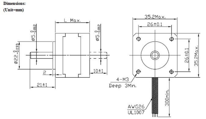 1.8° 35mm Hybrid Stepper Motor-NEMA14