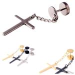 Punk Gothic Stainless Steel Stud Earring Cross Round Fake ear taper dumbbell
