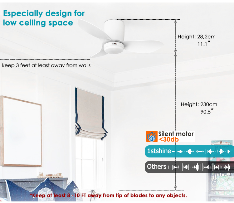 Small Space Big Impact 36" LED Ceiling Fan with 3 Color Dimmable Light and 5 Speeds