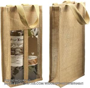 Quality Double Window Two Bottles Burlap Jute Wine Bottle Bag Wedding, Party Favors, Christmas, Holiday And Wine Tasting wholesale