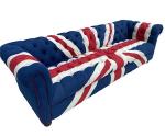 Chesterfield Denim Fabric Couch Union Jack Button Tufted Sofa