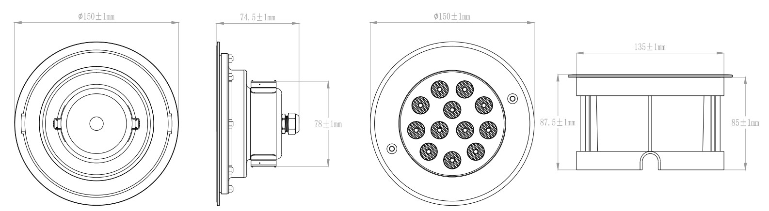 DMX512 Control Underwater LED Spotlights 12W RGB Color Changing IP68