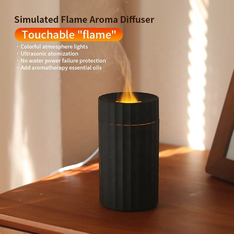 Type C 100ml Flame Humidifier Fire Aroma Diffuser With 7C LED Changing Light