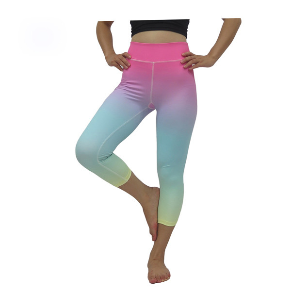 Cool Pink Gym Yoga Leggings , Ombre Stretchable Wide Waist Workout Yoga Pants