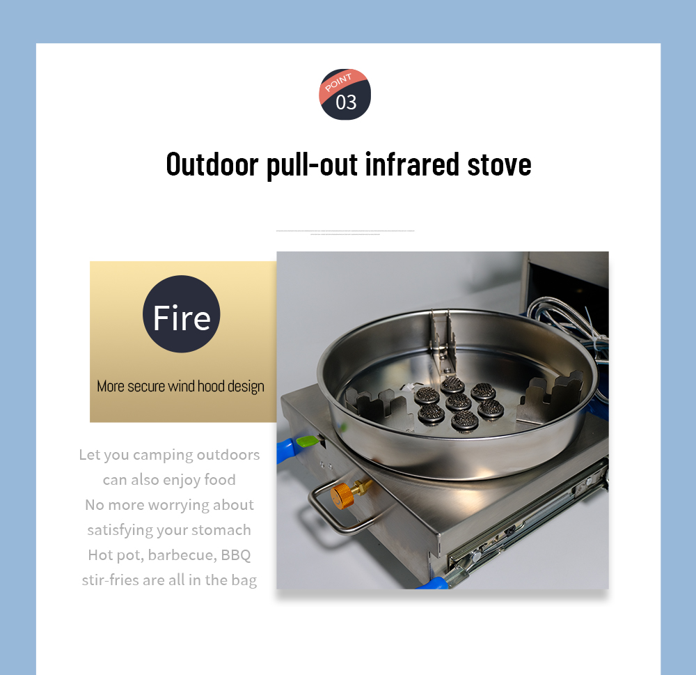 JP Boat Caravan Campervan Motorhome RV Stainless Steel Pull Out Gas Stove Burner Cooker with Intergrated Sink and Faucet