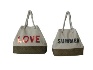 Quality ECO Friendly Fashion Summer Tote Handbag Bohemian Handmade Bali Bags Straw Beach Bag Cotton Canvas Shopping Bags wholesale