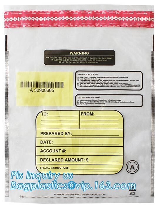 Opaque Tamper Evident Sealing Plastic Bank Money Steb Security Bag / Custom Self Adhesive Plastic Courier Bag, bagease