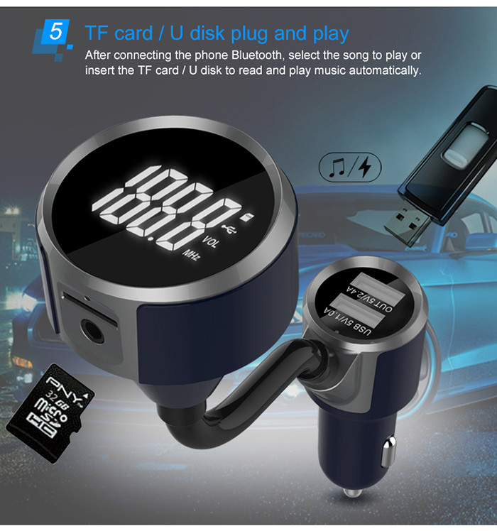 FM Transmitter Bluetooth Car Charger / Wireless Car Adapter For Car Audio Radio