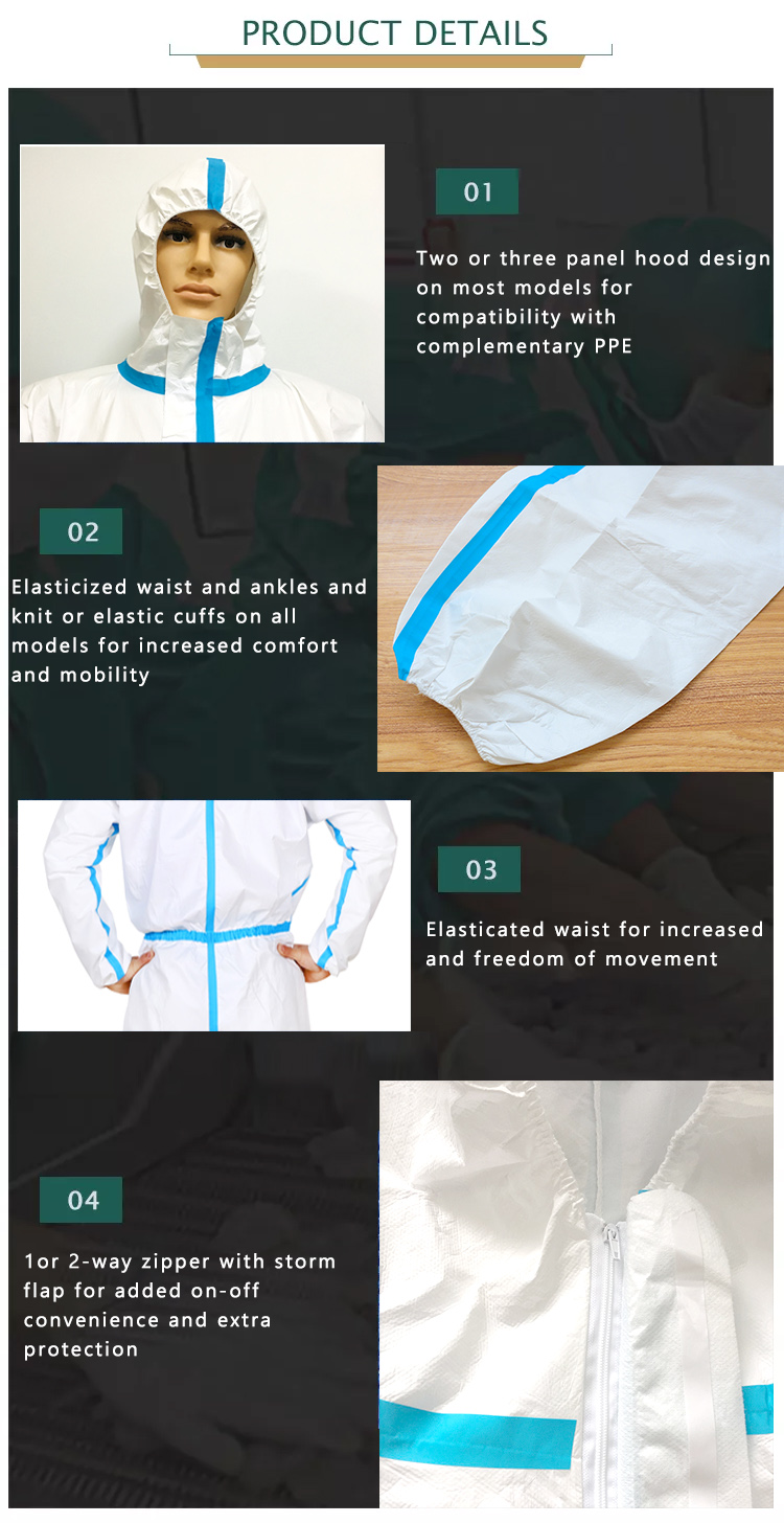 White Type 4 Disposable Coveralls Liquid Splash Protective Disposable Coverall