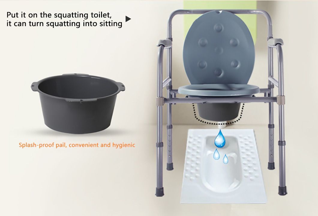 Height Adjustable Hospital Bathroom Folding Steel Toilet Chair Shower Seat
