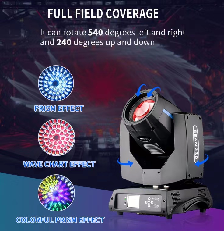 7500K Color Temperature 230-260W LED Beam Moving Head DJ Stage Light for Disco Party