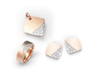 Quality Fashion Rose Gold Stainless Steel Jewelry Set Gold Plated Ring And Pendant Set wholesale