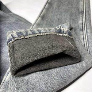 Quality Soft Woven Stretch Denim Fabric With Fleece Bonded Smoky Indigo wholesale